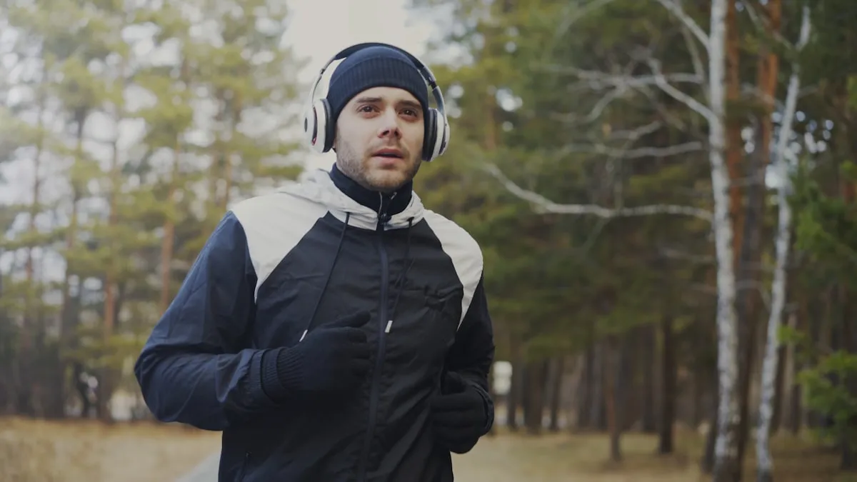 Runner paused mid-run on a path, looking slightly concerned while checking the VO2 max reading on a smartwatch