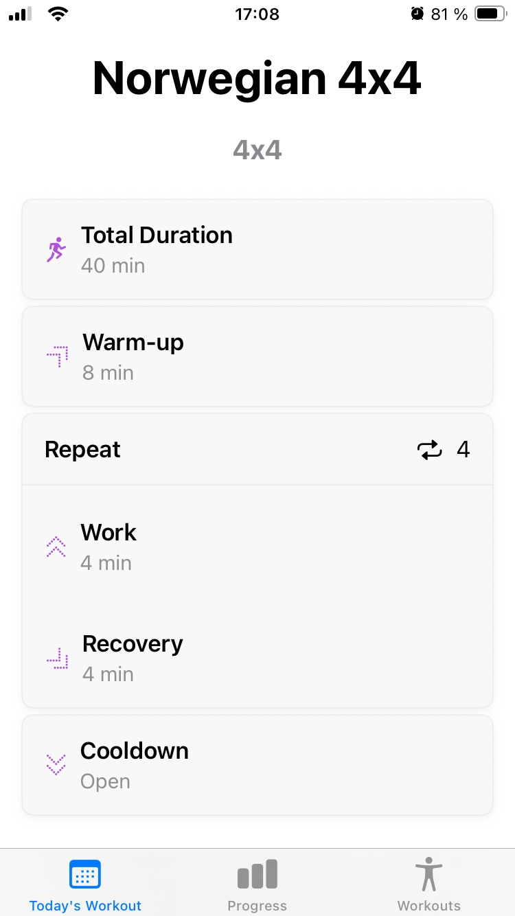 PEAKVO2 Training Screen