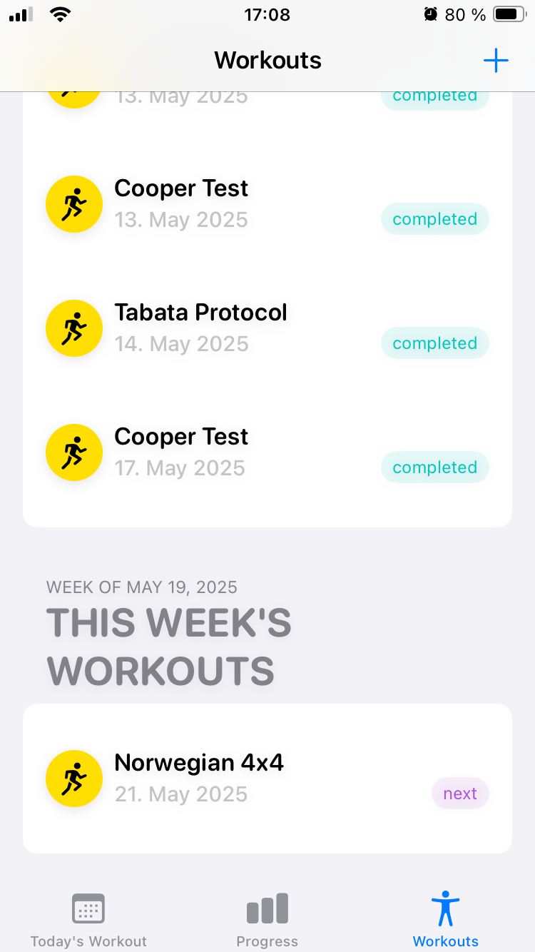 PEAKVO2 Progress Screen