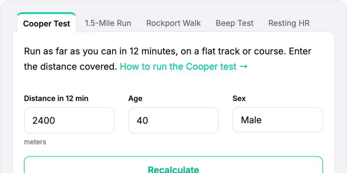 VO2 max calculator preview