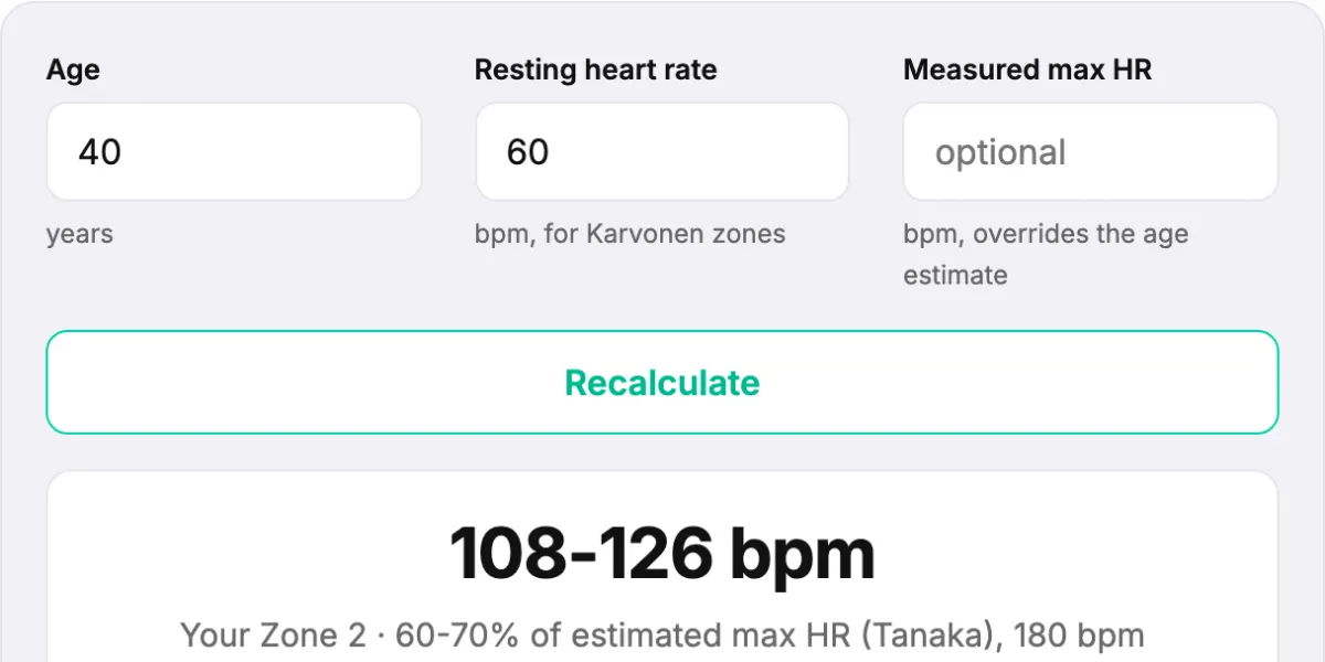 Zone 2 heart rate calculator preview